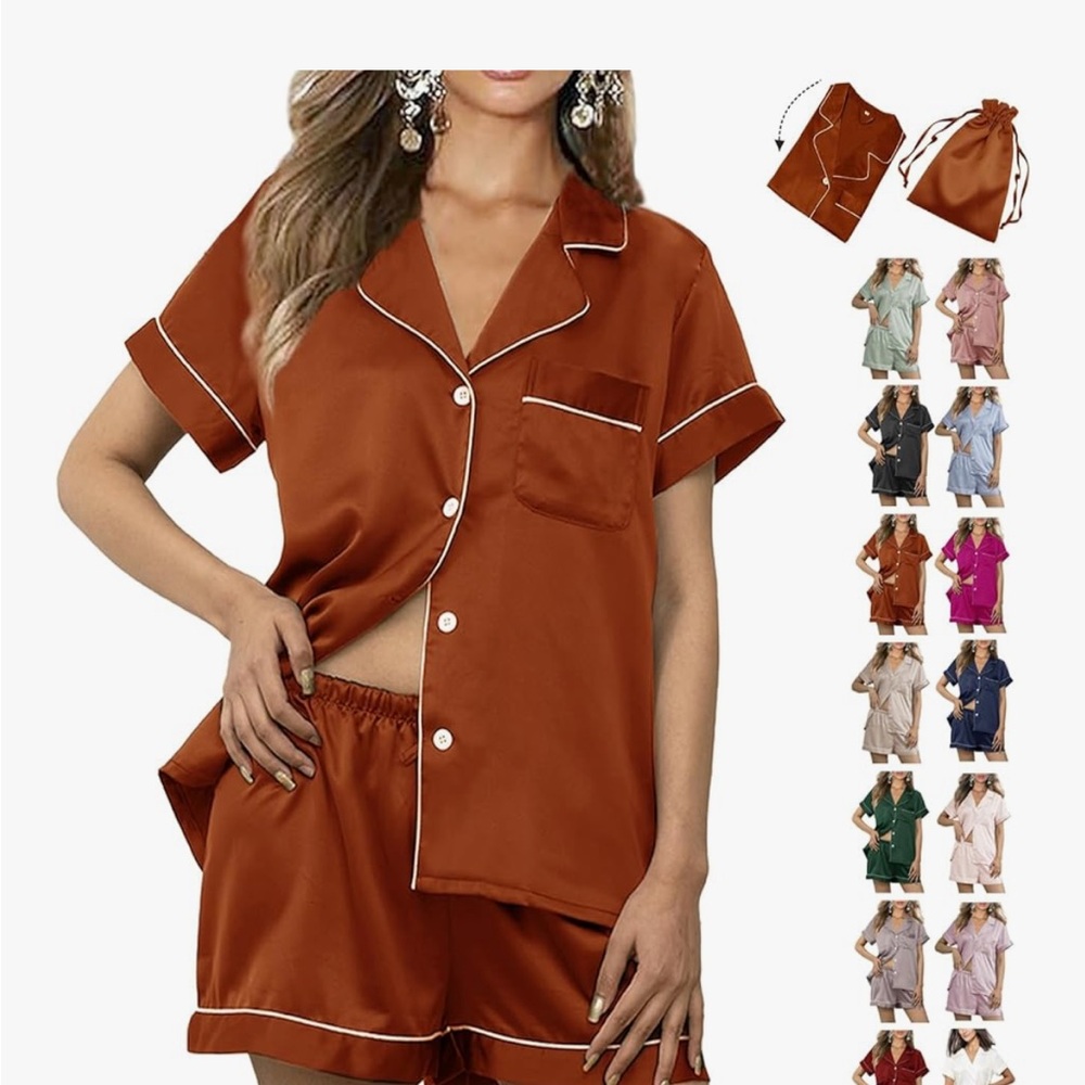 Women's Satin Pajama Set in Rust
